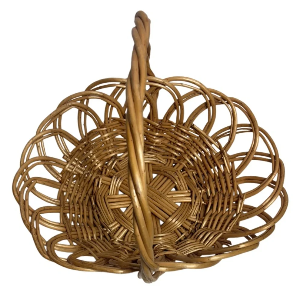 Vintage Gathering Basket Antique Woven Hand Crafted Natural Boho Country Cottage